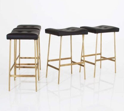 Premium Metal Leather Bunda Bar Stool - Tufted Upholstery, Custom Heights