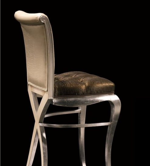 Elegant High Back Beech Wood Bar Stool with Stylish Cross Leg Detail, Silver Leaf Finish