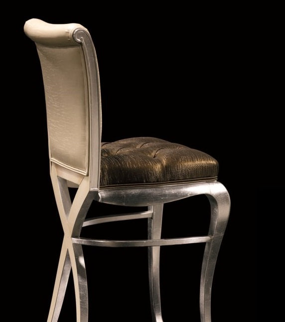 Elegant High Back Beech Wood Bar Stool with Stylish Cross Leg Detail, Silver Leaf Finish
