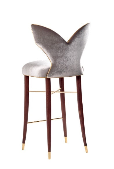 Regal Velvet Upholstered Walnut Bar Chair with Brass Accents for Modern Homes