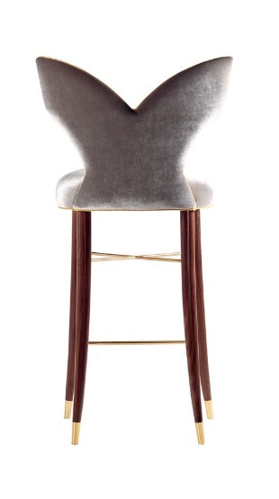 Regal Velvet Upholstered Walnut Bar Chair with Brass Accents for Modern Homes