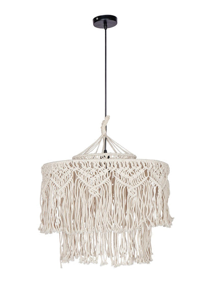 Bohemian Natural White Macrame 2-Tier Drum Pendant Light for Home Decor