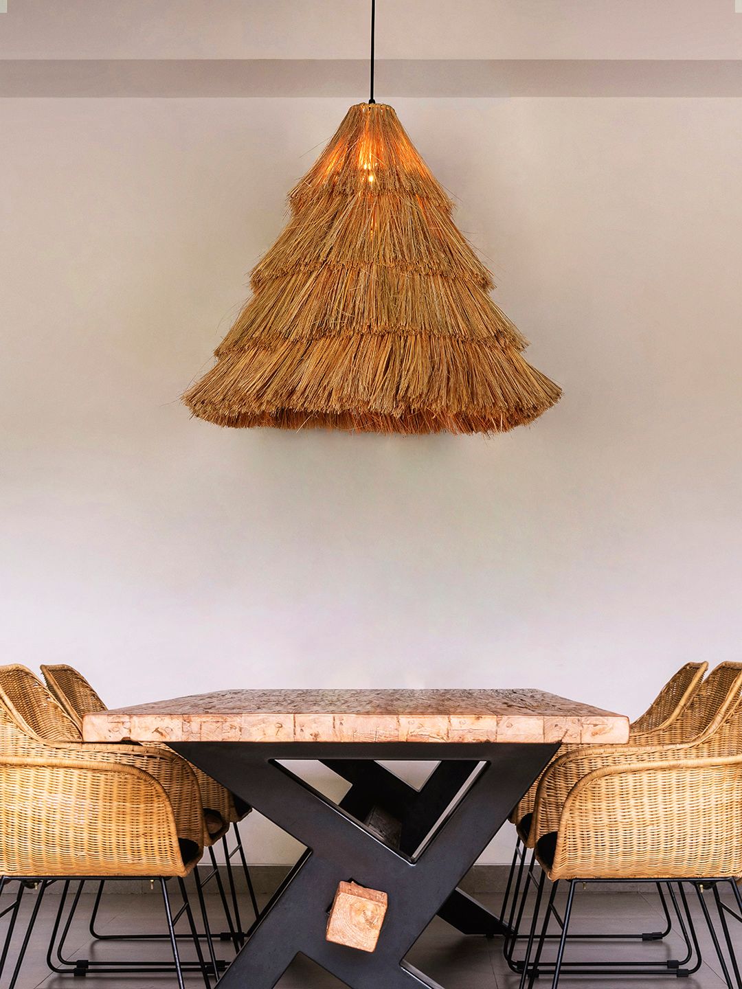 Handcrafted Munja Hay Cone Pendant Light: Modern Rustic Natural Boho Fixture