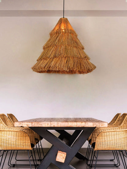 Handcrafted Munja Hay Cone Pendant Light: Modern Rustic Natural Boho Fixture