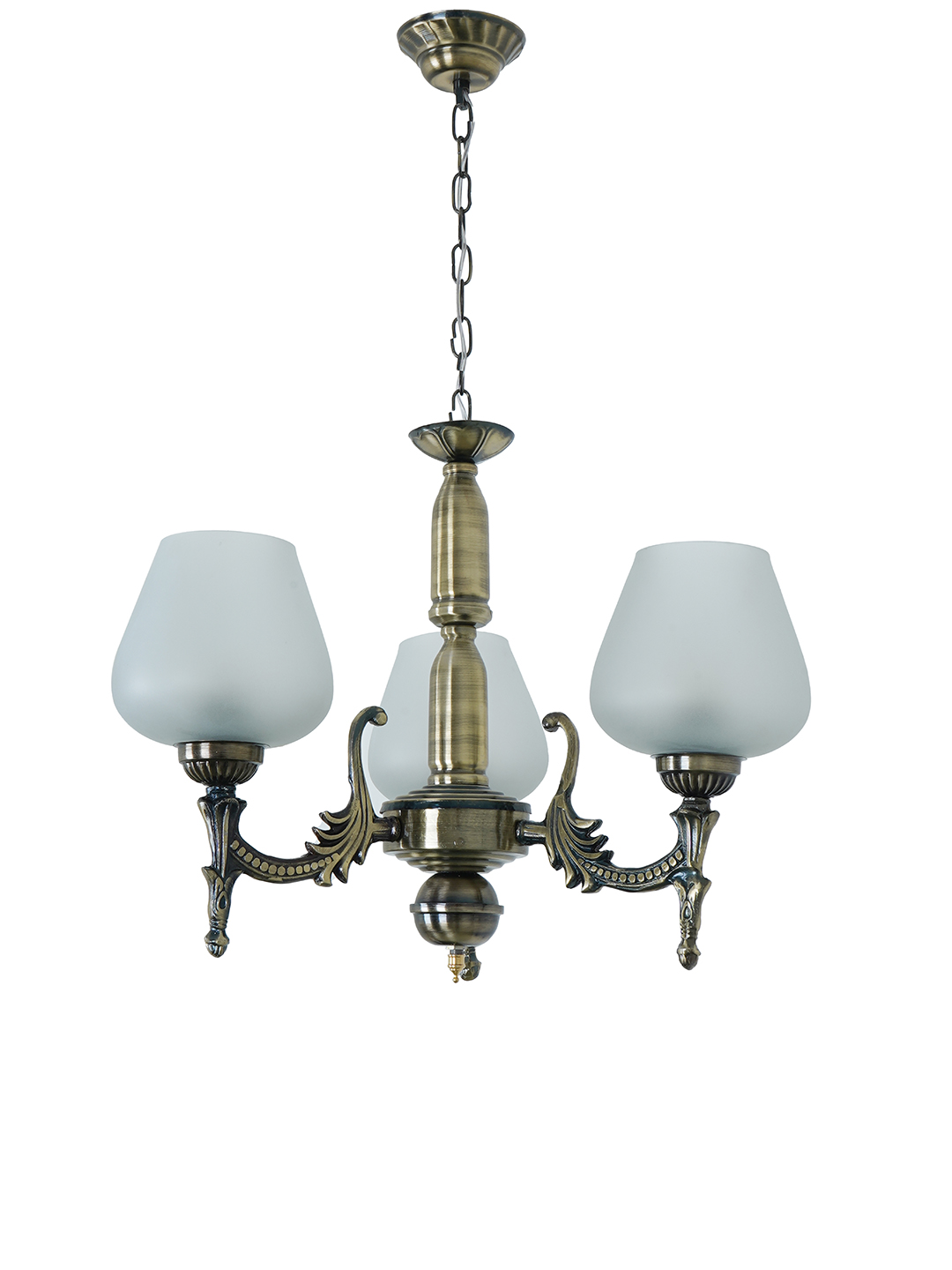 Sparkling Antique Brass 3-Light Chandelier: Frosted Goblet Shades, 16-inch Wide