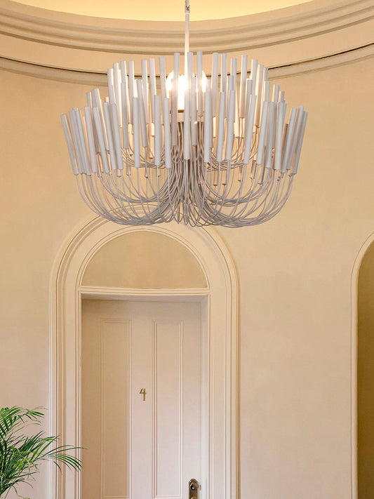 Chic Off-White Modern Chandelier: Sculptural Candle Sticks for Elegant Homes