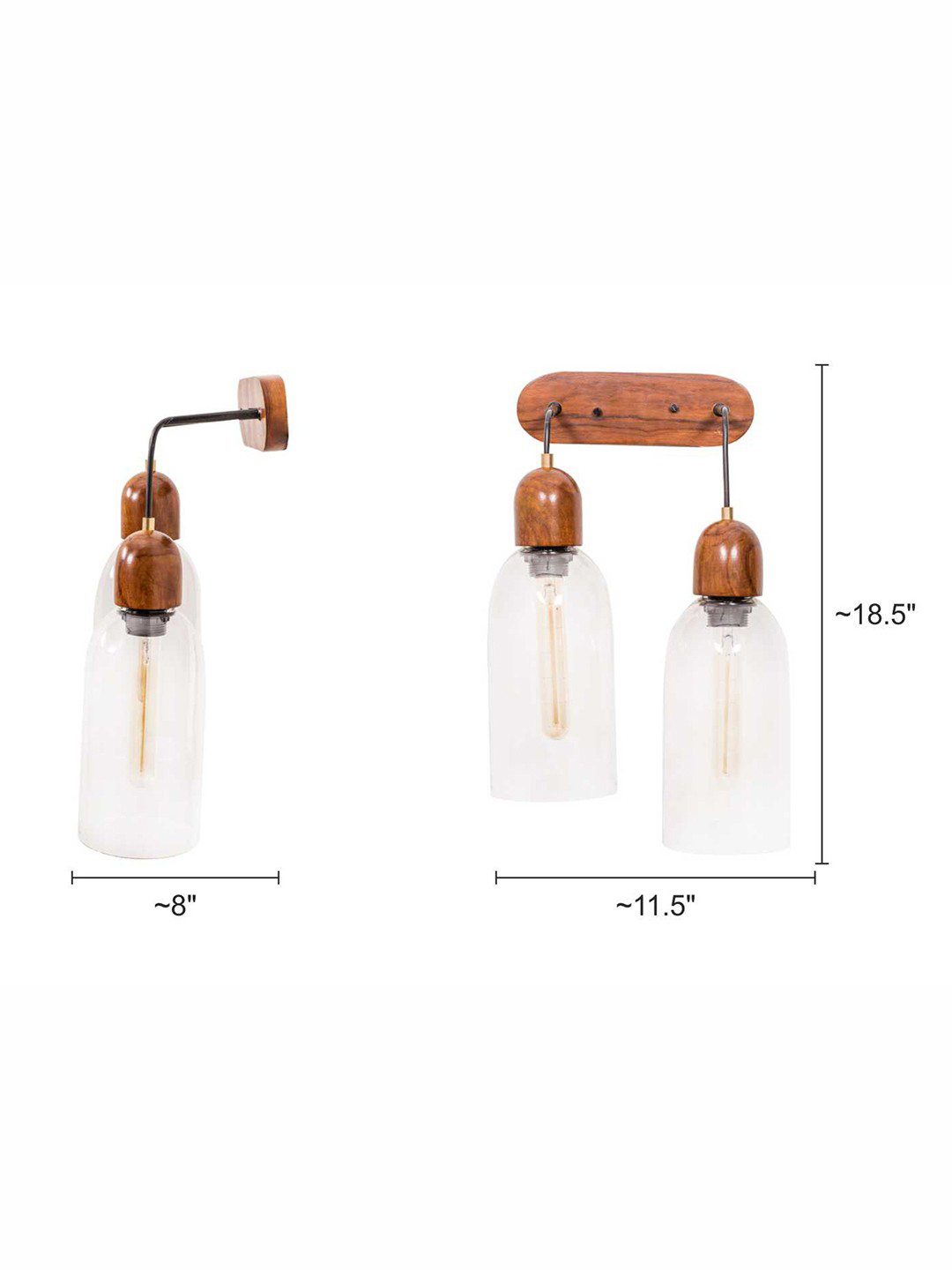 Brown Wood Glass 2-Light Wall Sconce – 47 cm