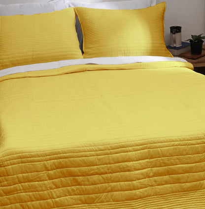 Yellow 300TC cotton satin luxury quilted pillow covers, stripe quilting pattern, Sizes available