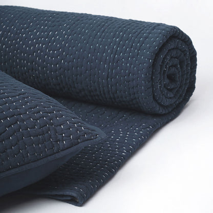Indigo Blue Kantha quilt set, hand quilted 4 layer muslin gauze with cotton wadding, sizes available