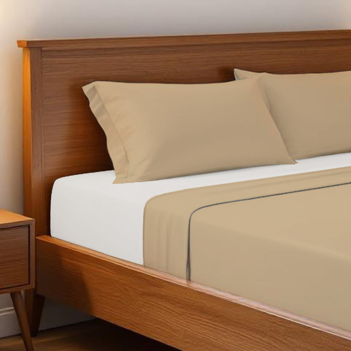 BEIGE 300TC flat sheet set, premium pure cotton satin