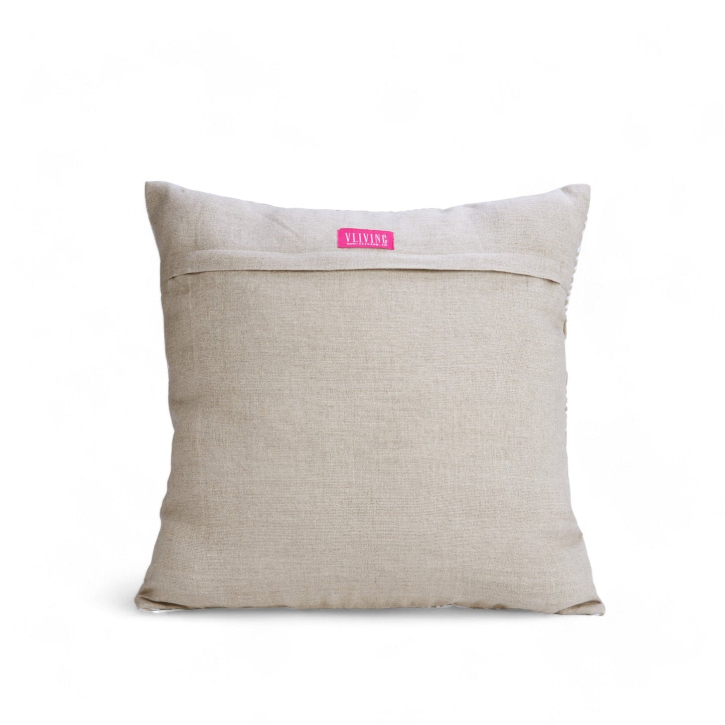 Beige Linen Christmas Pillow Cover with White Embroidered Retro Pattern