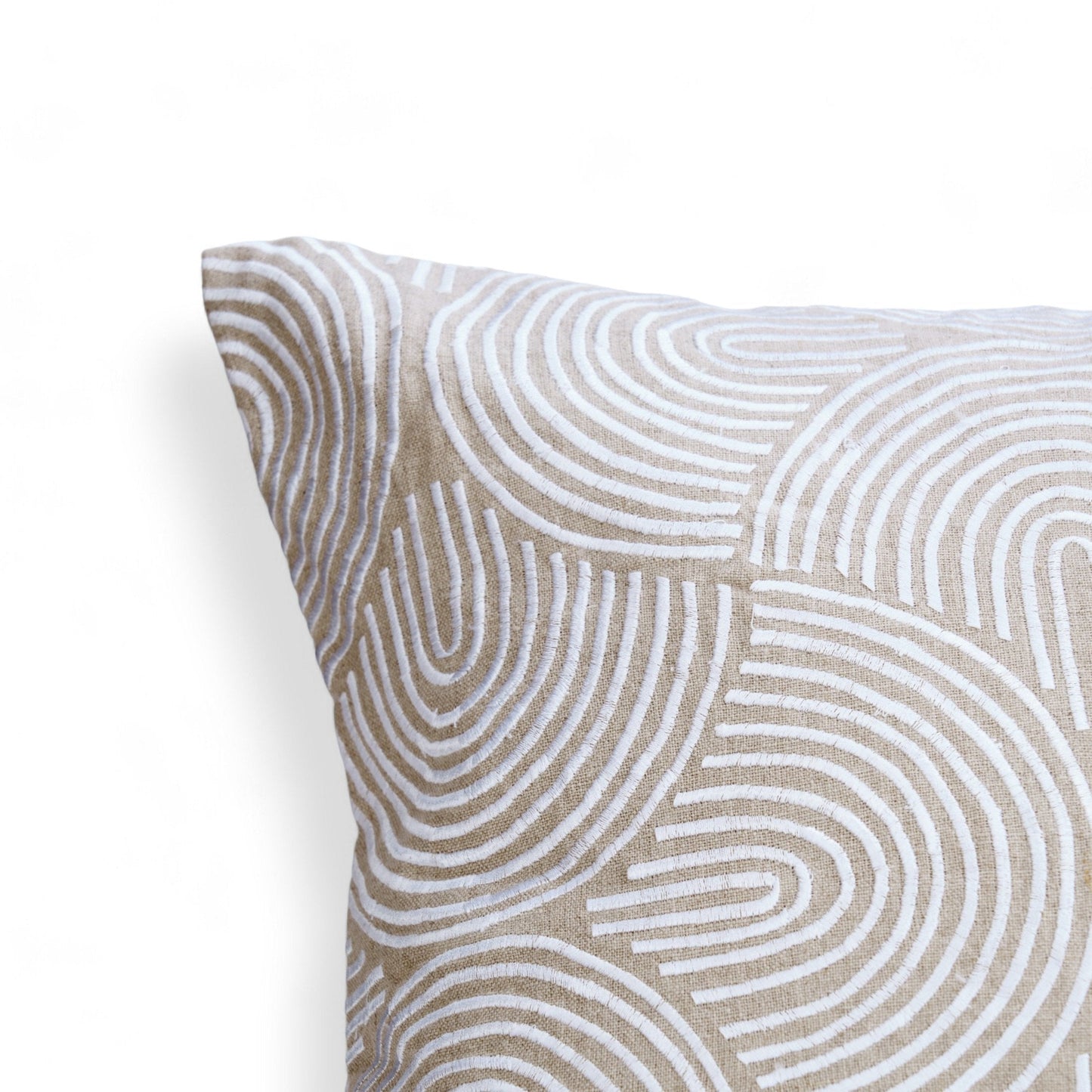 Beige Linen Christmas Pillow Cover with White Embroidered Retro Pattern