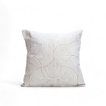 Beige Linen Christmas Pillow Cover with White Embroidered Retro Pattern