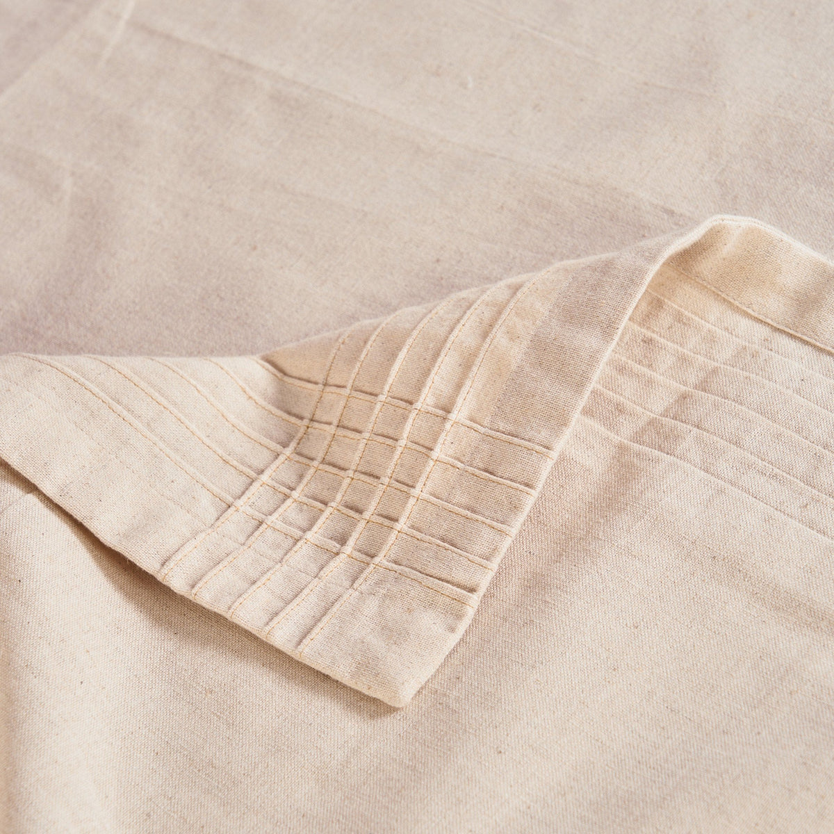 Amour Solid Beige Linen Tablecloth | Pintuck Border | 3 Sizes incl. Round