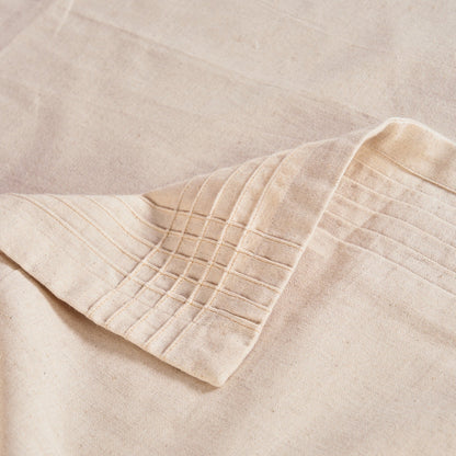 Amour Solid Beige Linen Tablecloth | Pintuck Border | 3 Sizes incl. Round