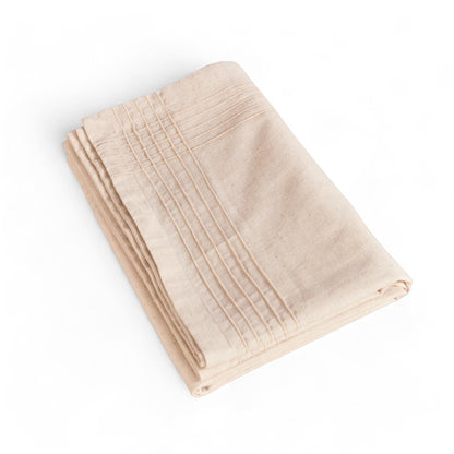 Amour Solid Beige Linen Tablecloth | Pintuck Border | 3 Sizes incl. Round