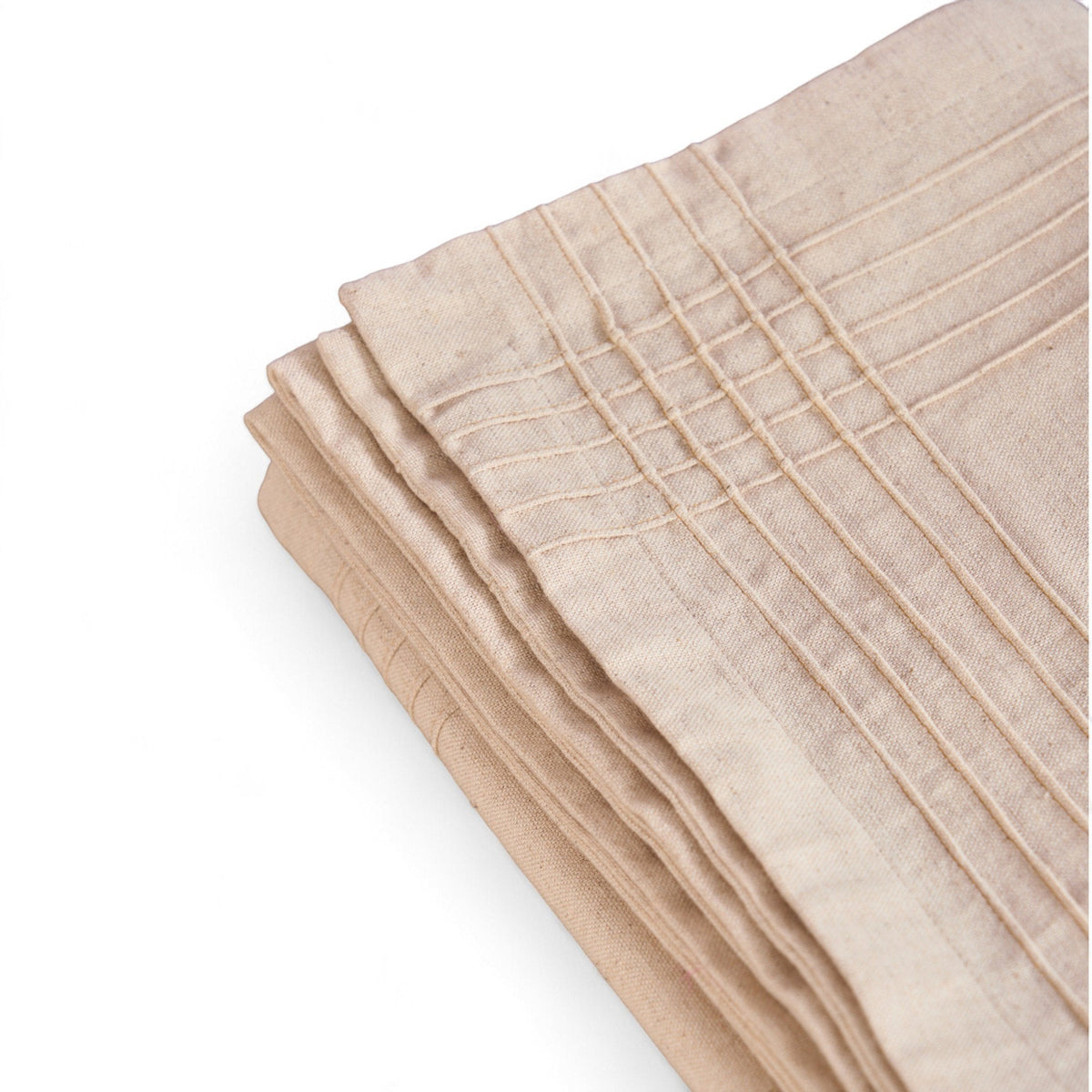 Amour Solid Beige Linen Tablecloth | Pintuck Border | 3 Sizes incl. Round