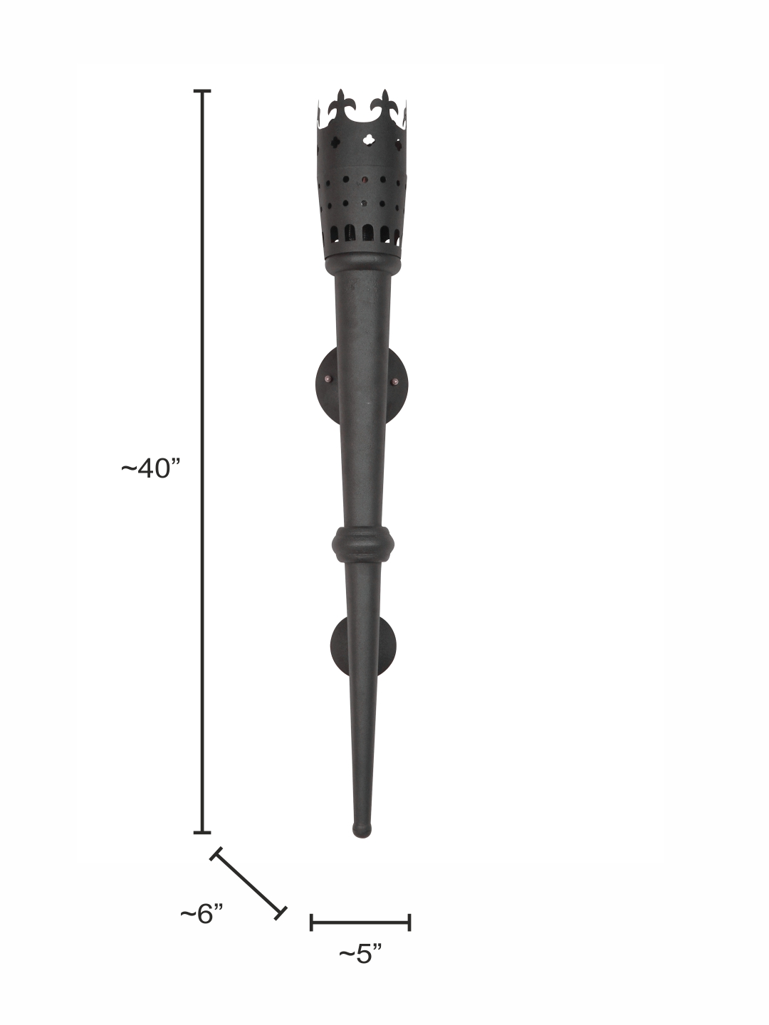 Medieval Black Steel Mashal Torch Wall Sconce Light for Royal Home Decor