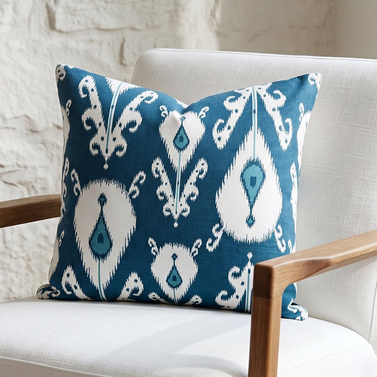 Indigo Ikat Print Cotton Cushion Cover | Zip Closure | 5 Sizes | 100% Cotton Duck