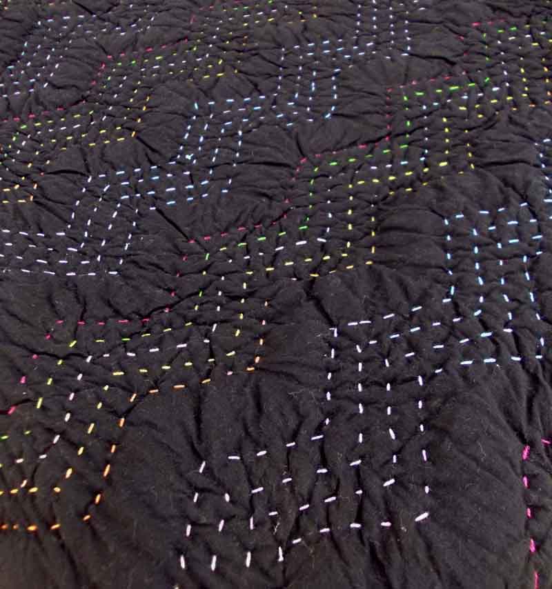 Black Kantha Quilt Bed Set – Multicolour Running Stitch | 100% Cotton | Twin, Queen & King