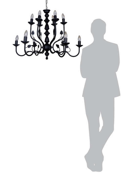 Black Italian Lights Steel Chandelier next to a human
