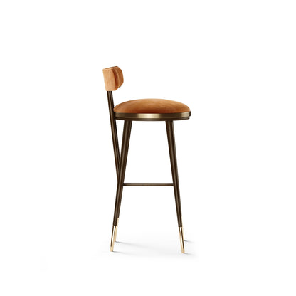 Blake Modern Rattan Back Bar Stool: Elegant Wooden Seat, Metal Accents