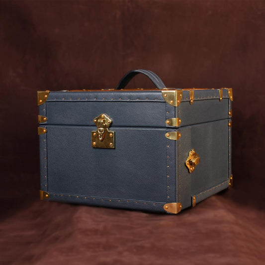 Cerulean Glory Blue Leather Jewelry Trunk with Brass Accents