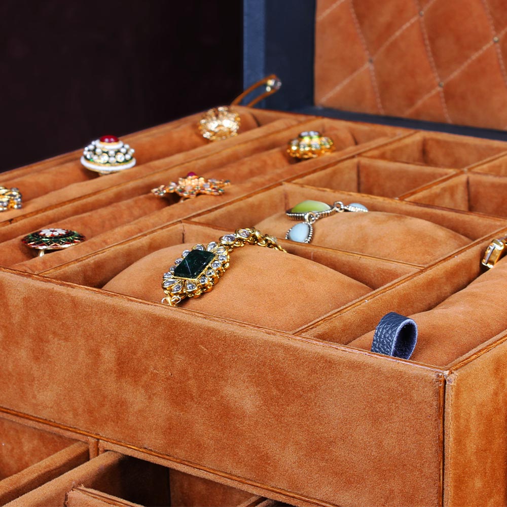 Cerulean Glory Blue Leather Jewelry Trunk with Brass Accents