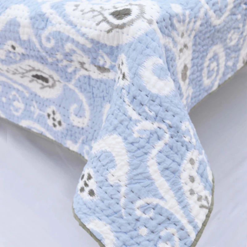 Quilted bedspread, ikat print Blue colour cotton quilt, sizes available