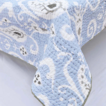Quilted bedspread, ikat print Blue colour cotton quilt, sizes available