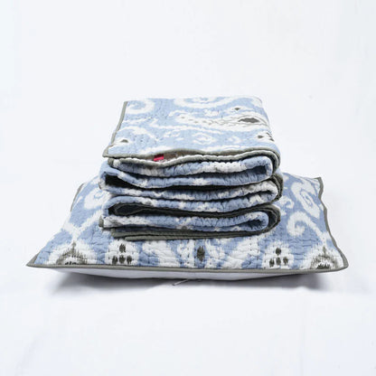 Blue ikat cotton kantha quilted pillow cover, sizes available