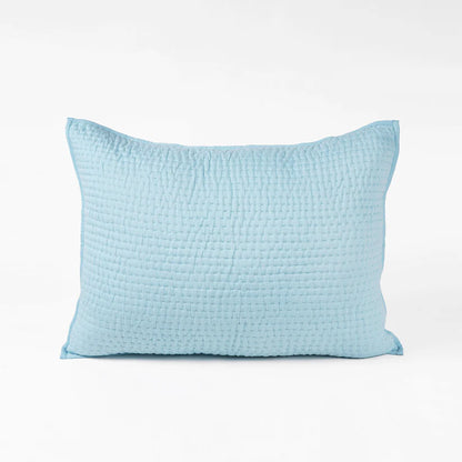 Blue 300TC cotton satin quilted pillow covers, Kantha stripe quilting pattern, Sizes available