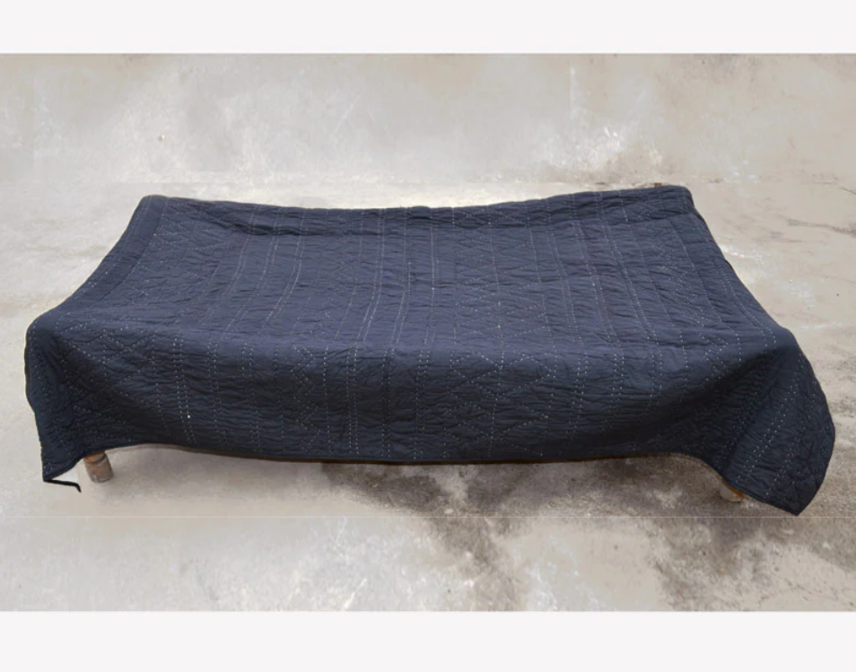 Blue grey quilt, aztec pattern, navajo style cotton kantha quilt, Sizes available