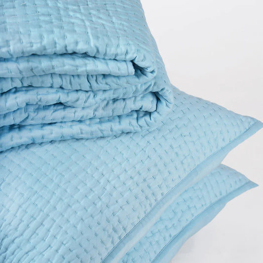 Blue 300TC cotton Satin quilt set, Kantha bed set, sizes available