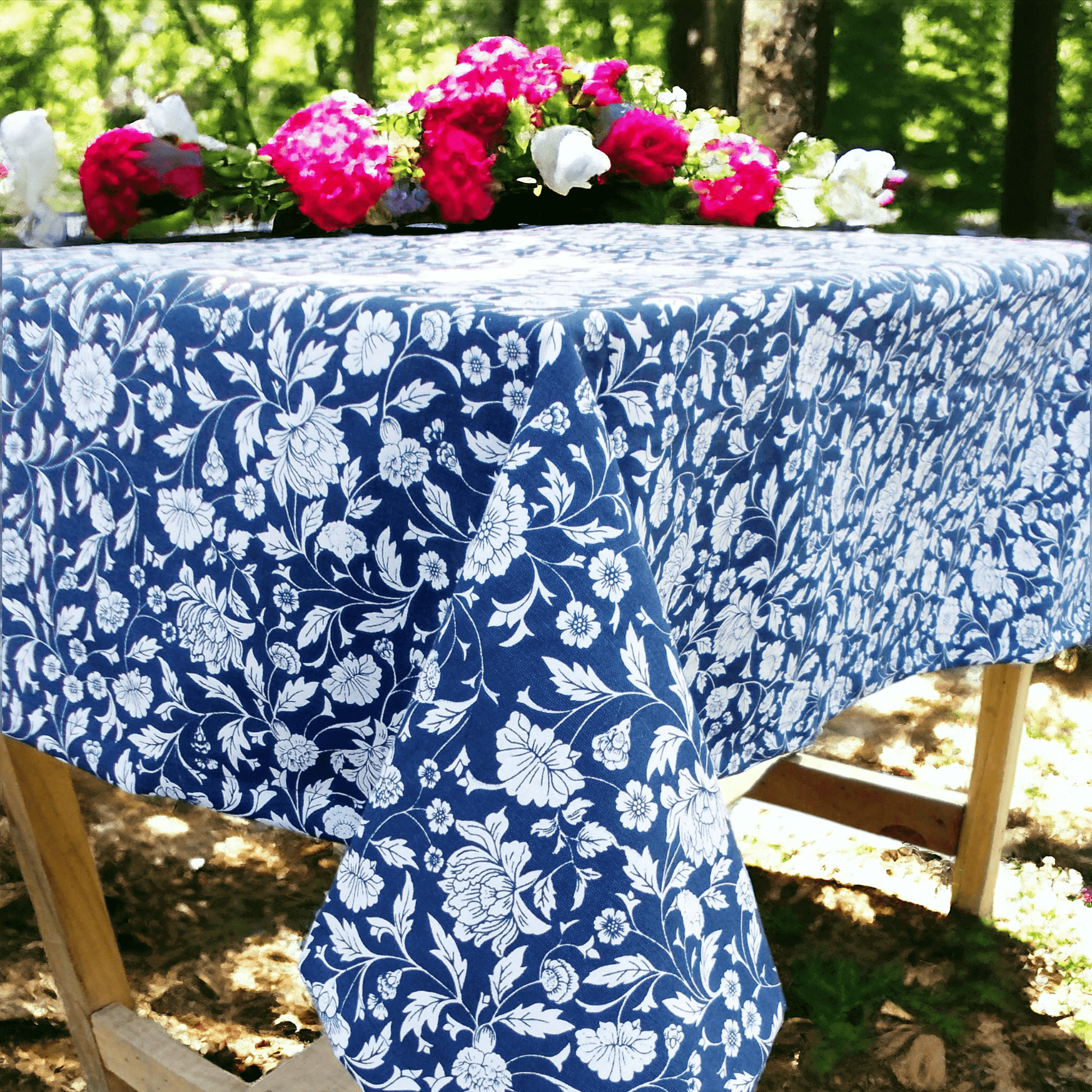 Indigo Kalamkari Handcrafted Cotton Tablecloth for Elegant Dining