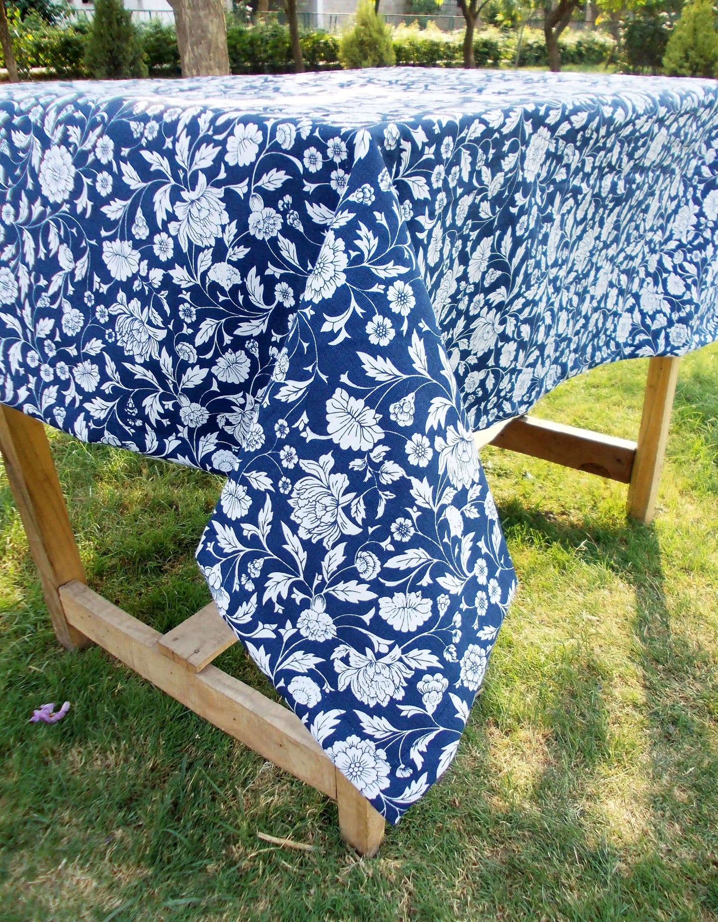 Indigo Kalamkari Handcrafted Cotton Tablecloth for Elegant Dining
