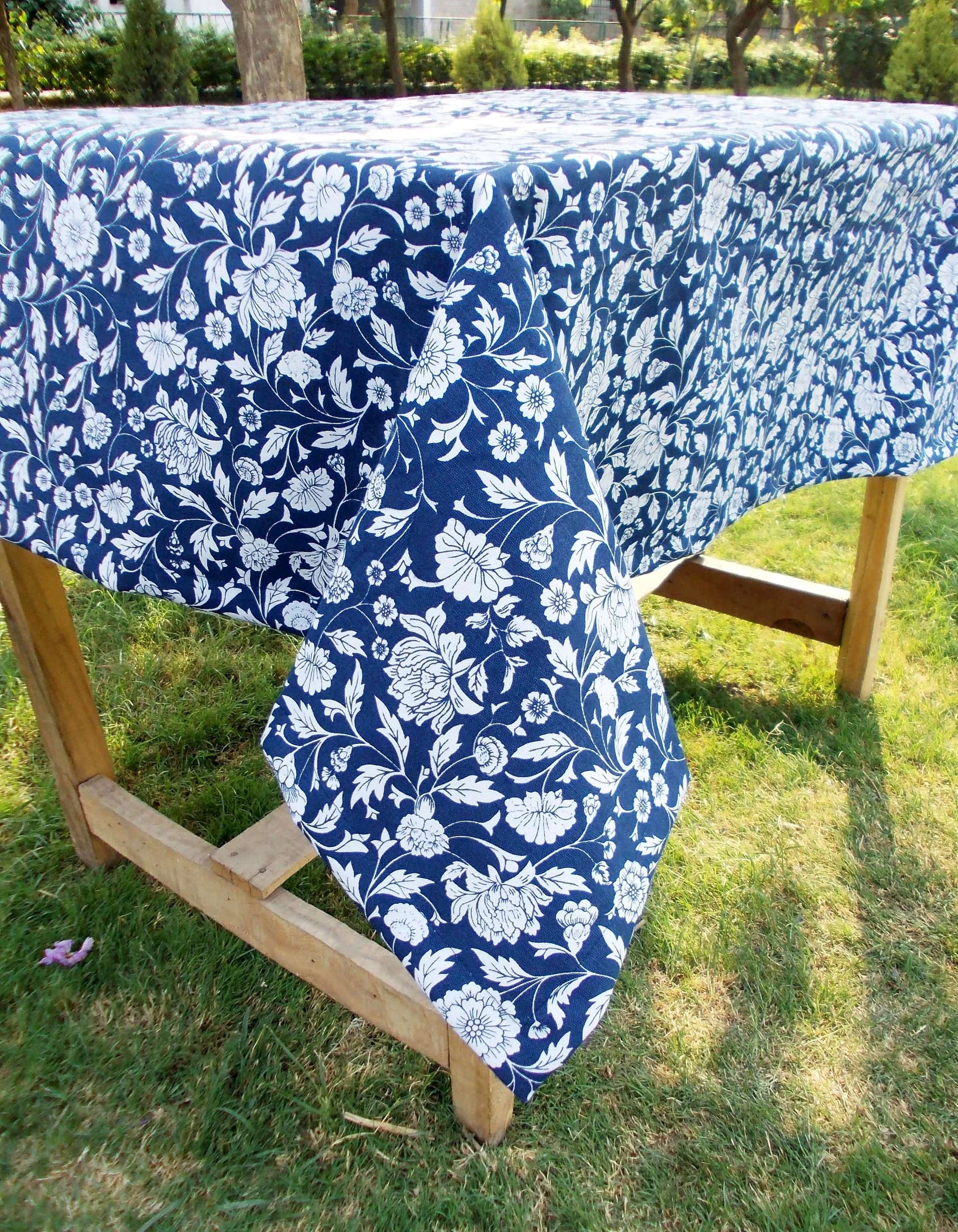 Indigo Kalamkari Handcrafted Cotton Tablecloth for Elegant Dining