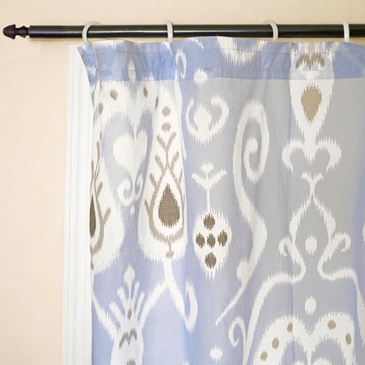 Blue Ikat Sheer Cotton Curtain Panel – Light‑Filtering Window Drape