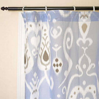 Blue Ikat Sheer Curtain Panel | Block Print Cotton Voile | 2 Sizes | 4 Hanging Styles