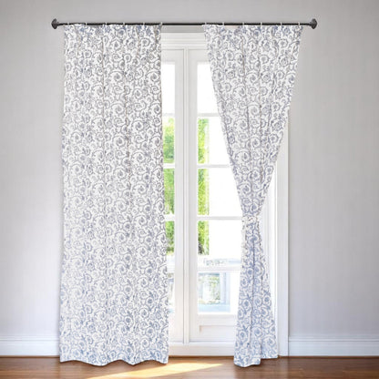 Blue Swirl Sheer Curtain Panel | Victorian Print Cotton Voile | 2 Sizes | 4 Hanging Styles