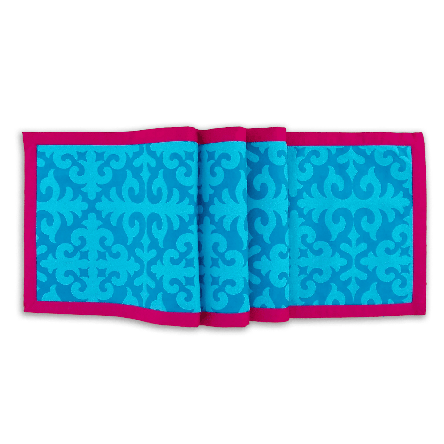 Turquoise Shyrdak Printed Cotton Table Runner – Vibrant Moroccan Style
