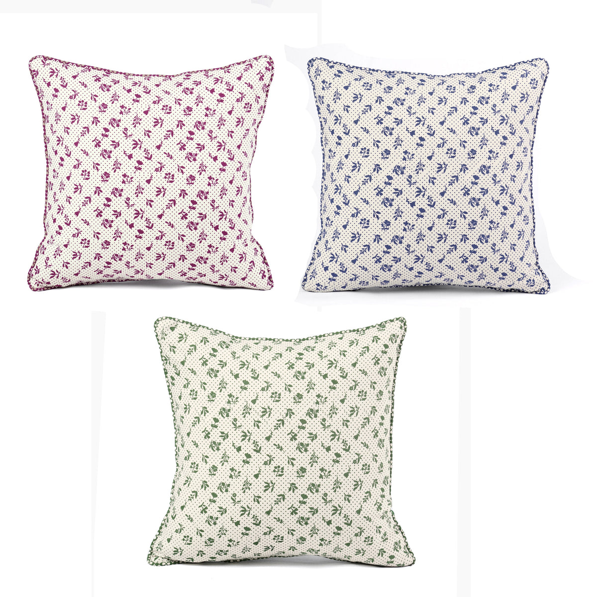 Plum Dominoterie Small Floral Print Cotton Cushion Cover | 16", 18", 20" & 24" | Zip Closure
