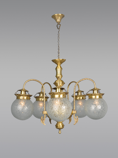 Etched Globes 5 Light Brass Chandelier without background