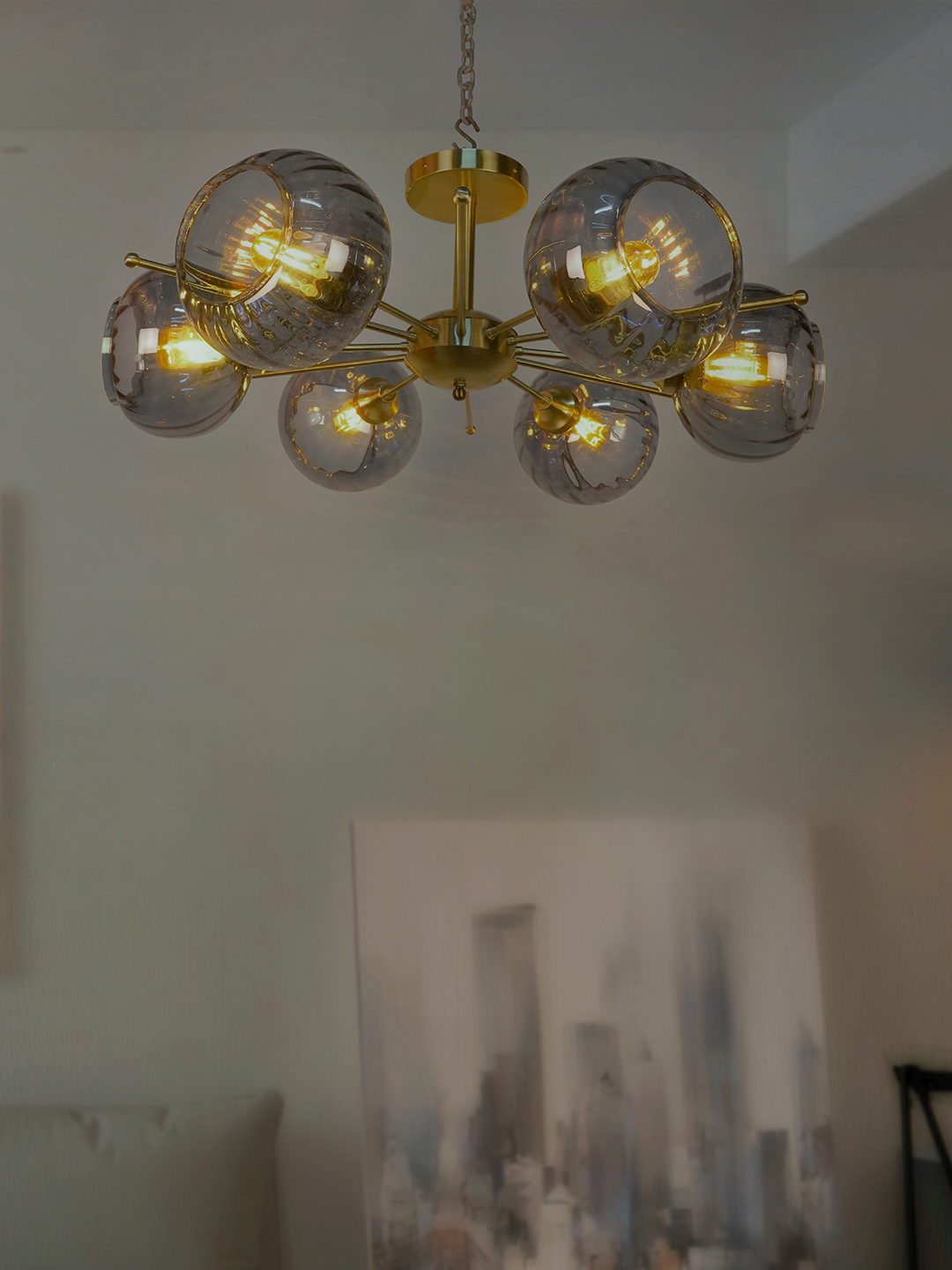 Spherical Cluster 6 Light Smoke Glass Chandelier