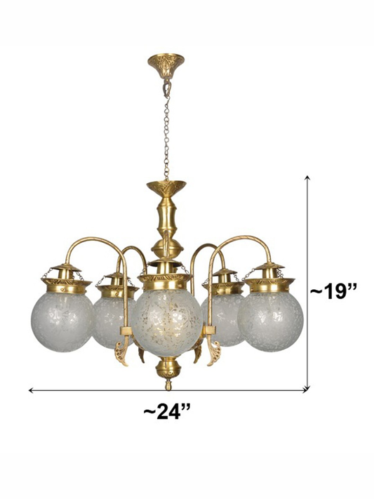 Etched Globes 5 Light Brass Chandelier dimensions