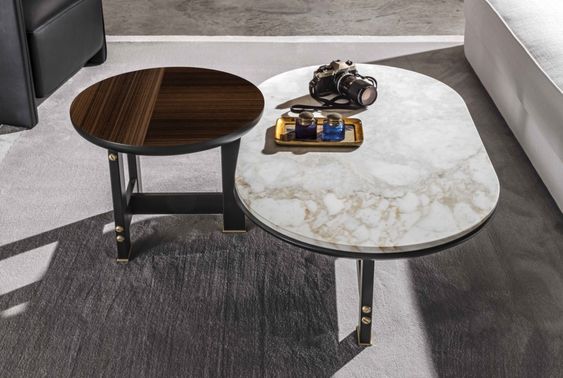 Porsche Modern Industrial Coffee Table: Elegant Metal Base, Wood & Marble Top