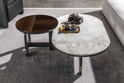 Porsche Modern Industrial Coffee Table: Elegant Metal Base, Wood & Marble Top