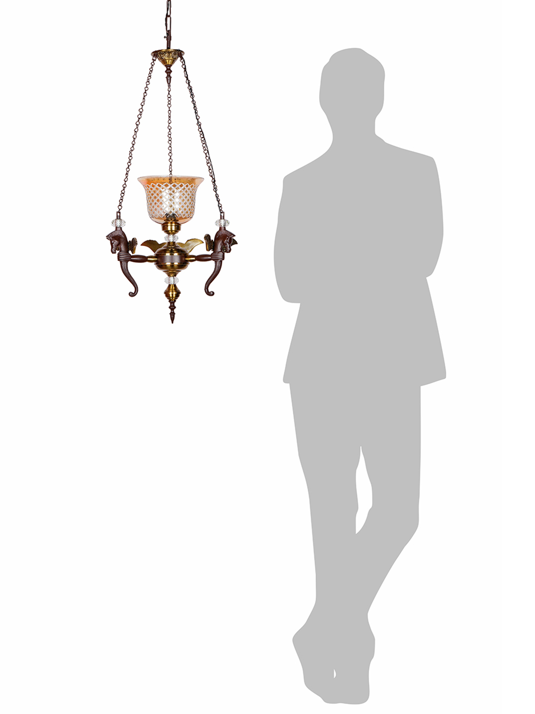 Elegant Vintage Pegasus Pendant Chandelier with Golden Luster CutGlass Shade, Crystal Accents