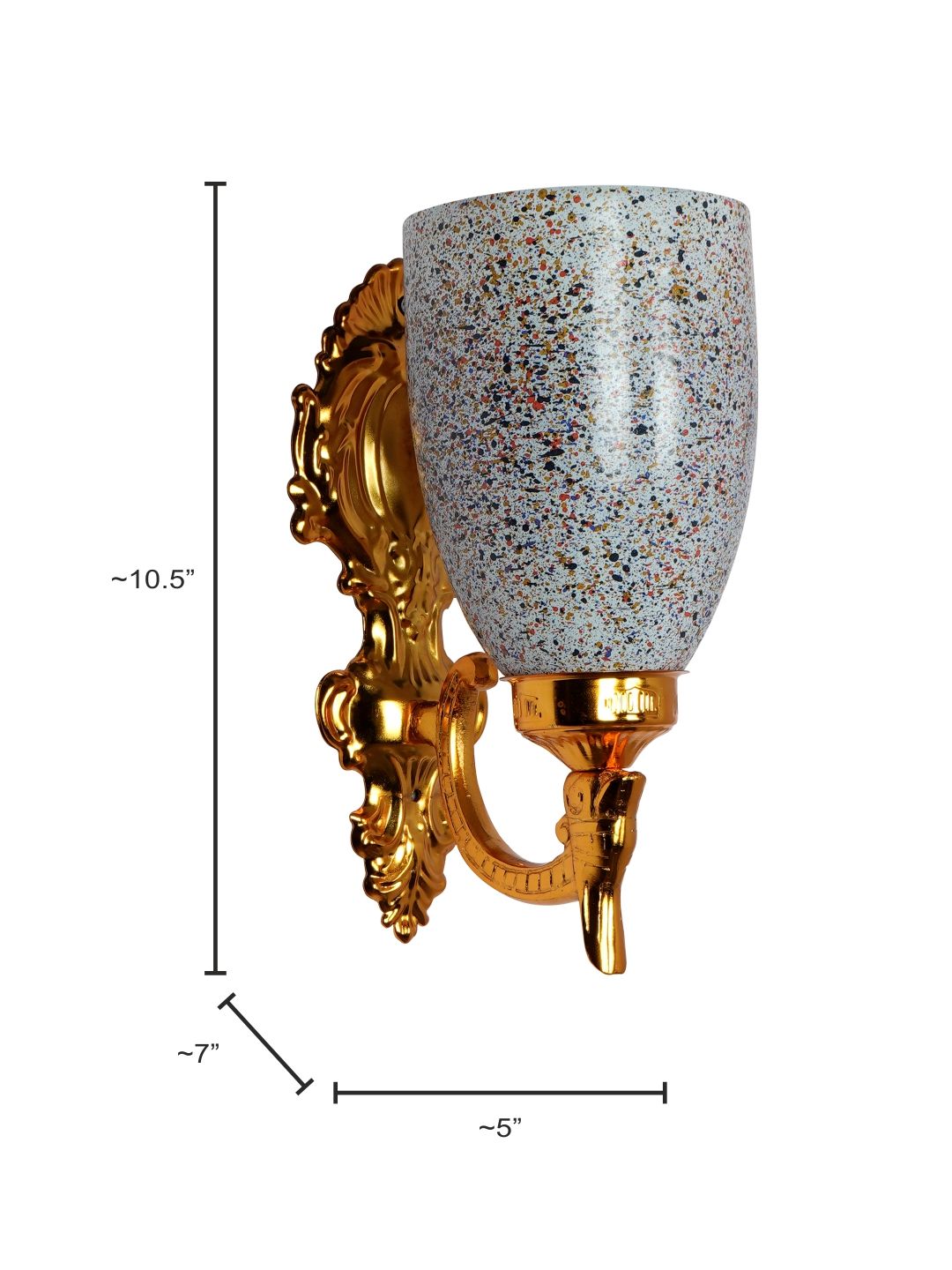 Elegant Gold Traditional Wall Sconce with Vibrant Multicolor Speckled Glass Shade