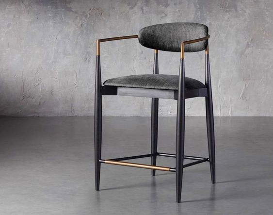 Elegant Jaggy Bar Stools Set of Two, Upholstered with Sleek Gold Accents
